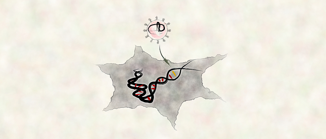 Artistic depiction of the new transport system ENVLPE delivering a gene-editing tool towards a recipient cell.