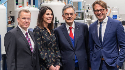 Prof. Michael Sattler, Prof. Marion Kiechle , Prof. Wolfgang A. Herrmann and Prof. Matthias Tschöp at the opening of the new building of the Bavarian NMR Centre.  Image: A. Heddergott / TUM