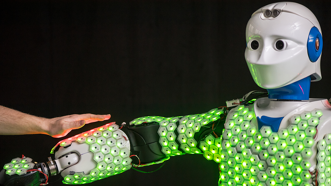 Artificial skin for humanoid robots with tactile feedback. Gordon Cheng develops artificial skin in order to provide robots with tactile feedback. Image: Astrid Eckert / TUM